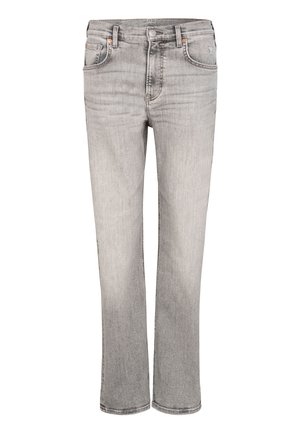 Grijze denim jeans met een rechte pijp, voorzien van vijf zakken, een knoopsluiting en subtiele vervaagde details overal.
