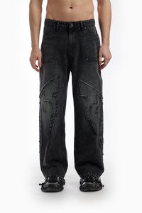 FAVELA FABRIC PATCH UNISEX - Ohlapne kavbojke - black washed