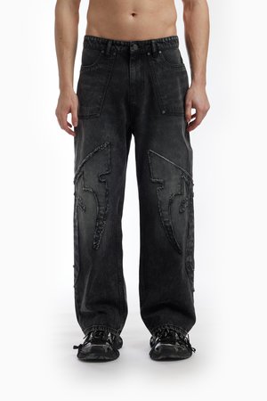 FABRIC PATCH UNISEX - Loose Jeans - black washed