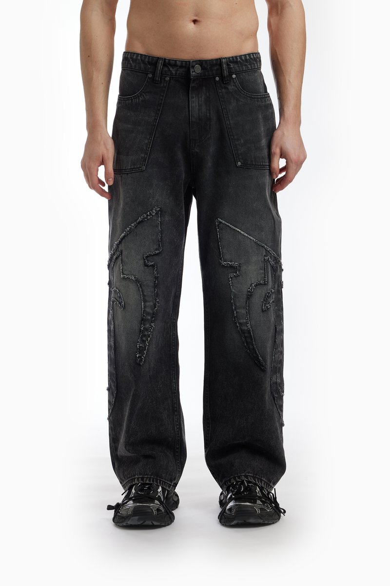 FAVELA FABRIC PATCH UNISEX - Ohlapne kavbojke - black washed