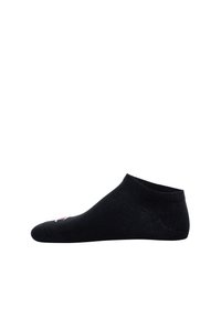 Black ankle sock made of cotton blend, featuring a low-cut design with a ribbed cuff and small embroidered logo on the side.