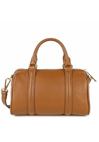 Borsa a mano in pelle color corda con una finitura testurizzata, doppio manico superiore, tracolla rimovibile e dettagli in metallo dorato.