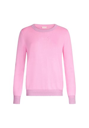 Maglione rosa realizzato in un materiale morbido, con maniche lunghe, scollatura rotonda e polsini e orlo a coste con un discreto dettaglio del logo.