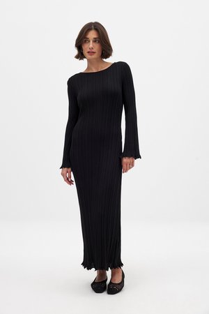 ROUND NECK FRILL - Strickkleid - black