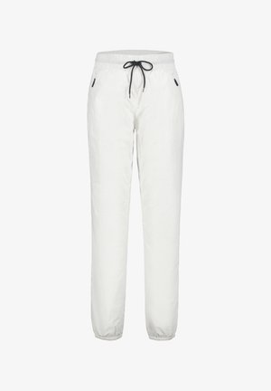 Hvide, letvægts joggerbukser med elastisk talje og justerbar sort snor. To sidelommer og tætsiddende manchetter. Glat tekstur.