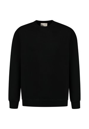 Zwarte sweatshirt van zachte katoenmix, met een ronde halslijn, lange mouwen en ribgebreide manchetten en onderrand. Minimalistisch ontwerp zonder patronen.