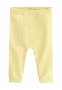 Tights galbene cu dungi, cu talie elastică, realizate dintr-un material moale. Au un design ajustat și o lungime până la gleznă.