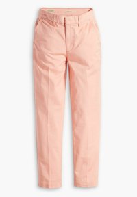 Ljust rosa bomullsbyxor med rak passform, med sidofickor, bältesöglor och subtila framveck för extra detalj.