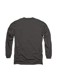 Langärmliges Shirt aus dunkelgrauer Baumwolle, mit glatter Textur und rundem Ausschnitt. Die Rückseite ist schlicht ohne zusätzliche Muster oder Details.