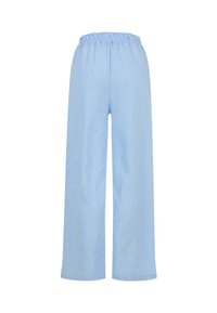 Pantalon large bleu clair avec taille élastique, présenté sur fond blanc.
