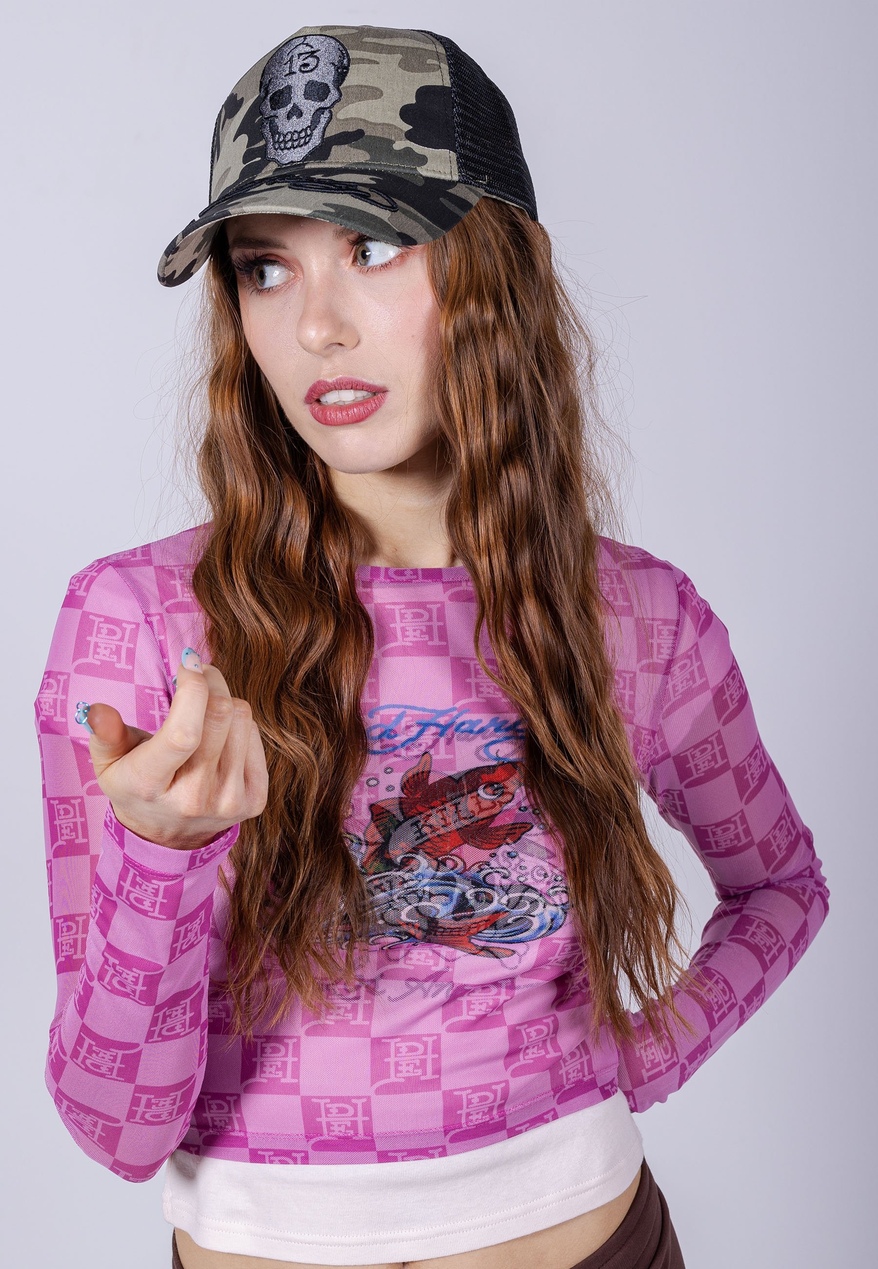 早い者勝ち即決あり camoちゃん着用ed hardyキャップピンクy2k Ed Hardy SKULL TWILL FRONT TRUCKER - Cap - camo/grey - Zalando