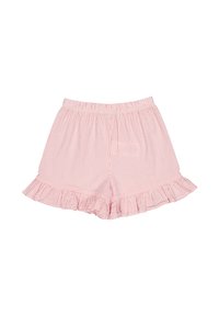 Bermuda a righe rosse e bianche in tessuto leggero, con orlo a balze svasato e vita elastica per un comfort ottimale.