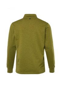 Polo shirt verde oliva a maniche lunghe. Tessuto morbido e testurizzato con colletto e polsini a costine. Design semplice e pulito. Etichetta visibile sul retro.