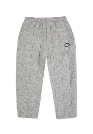 Graue gesteppte Jogginghosen mit elastischem Bund, versehen mit vertikalen Nähte und einem blauen gestickten Logo am linken Bein.