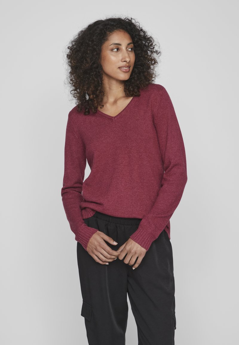 VILA VIRIL V-NECK NOOS - Stickad tröja - beet red