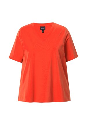 Ulla Popken, POPLIN BACK SHORT SLEEVE V-NECK TEE - Camicetta - red