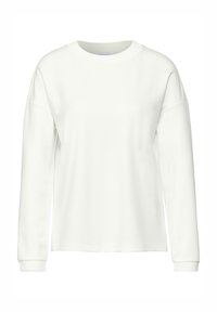 Witte langemouwen sweatshirt van gladde stof, met een ronde hals en geribde manchetten. Eenvoudig ontwerp zonder patronen of accenten.