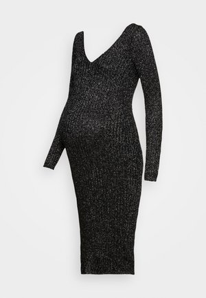 LUREX V AUSSCHNITT RIPP MIDI BODYCON STRICKKLEID - Sukienka dzianinowa - black