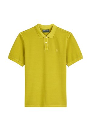 Geel polo-shirt van katoen, met een klassieke kraag, korte mouwen en een tonale logo op de borst. Glad, gelijkmatig textuur.