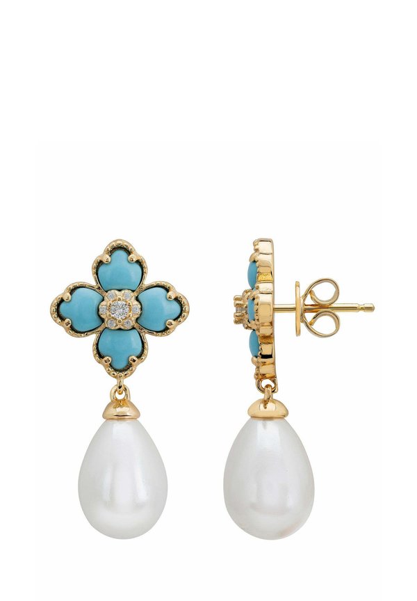 FLOWER CLOVER PEARL DROP TURQUOISE - Earrings3