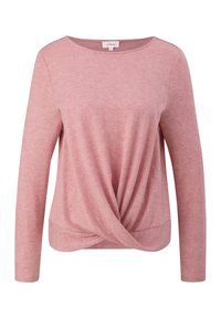 Langärmliges rosa Oberteil aus weichem Stoff mit einem gedrehten Knotendesign an der Vorderseite und einem runden Ausschnitt.