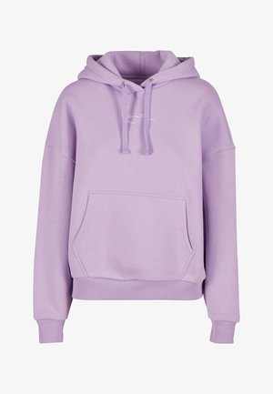 Lila hoodie i mjukt tyg, med en känguruficka, ribbade muddärmar och en dragsko huva med silverfärgade öglor.