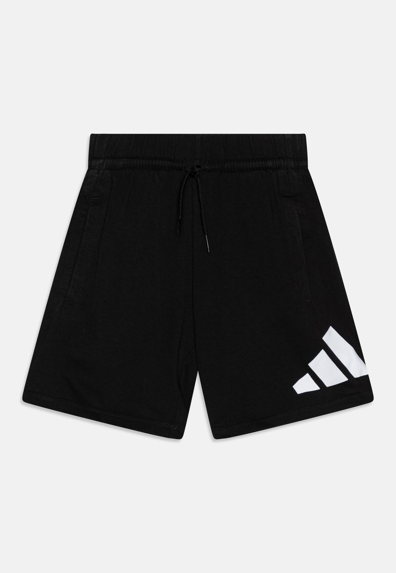 Mustat urheiluhousut, joissa on joustava vyötärö, nauhakiristys ja valkoinen Adidas-logo vasemmassa alakulmassa.