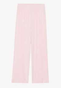 Ανοιχτό ροζ παντελόνι φαρδύ μέχρι τον αστράγαλο, κατασκευασμένο από μαλακό ύφασμα, με ελαστική ζώνη που τεντώνεται και λεία, χωρίς σχέδιο υφή.