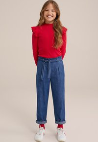 WE Fashion GERIBD MET RUCHES - Tops ar garām piedurknēm - red