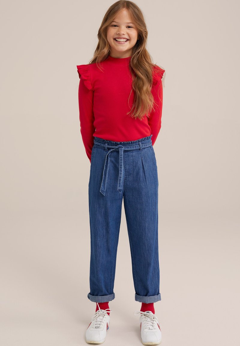 WE Fashion GERIBD MET RUCHES - Tops ar garām piedurknēm - red