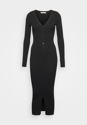 SKINNY FIT BUTTON THROUGH MIDI DRESS WITH LONG SLEEVES - Jumper dress - black