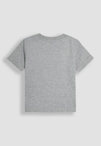 Grå kortærmet t-shirt lavet af en blanding af bomuldsstof, med rund hals og en enkel, glat tekstur. Ingen grafik eller mønstre.
