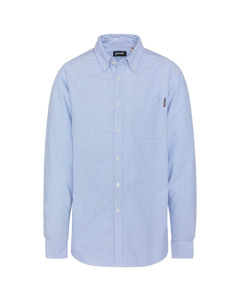 Lichtblauw overhemd met lange mouwen van katoen, voorzien van een button-down kraag, een borstzak en een klein logo-label aan de linkerkant.