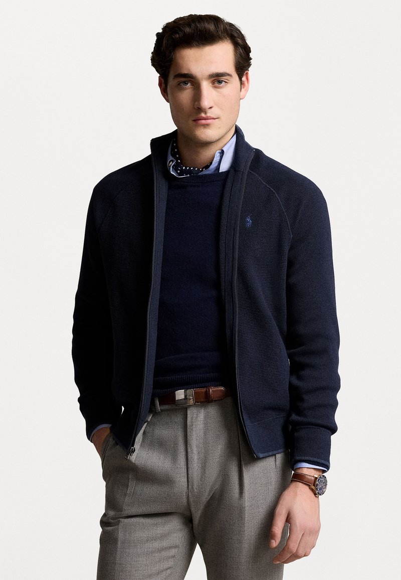 Polo Ralph Lauren TEXTURED COTTON FULL ZIP SWEATER - Casaco de malha - navy heather