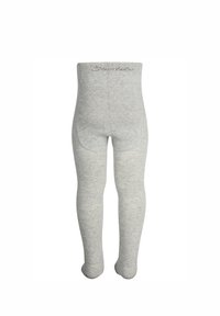 Graue, gerippte Leggings mit engem Sitz, die eine glatte Textur und nahtloses Design aufweisen, geeignet für Kinder. Logo am Bund sichtbar.