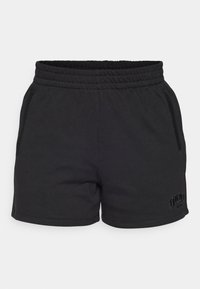 VARSITY EMBROIDERED LOGO SMOCKED WAIST SHORT WITH POCKETS - Sporta šorti - black