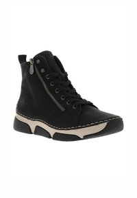 Baskets montantes noires en cuir texturé, dotées d'une fermeture éclair latérale, d'un bout rond, d'une semelle crème contrastante et de surpiqûres.