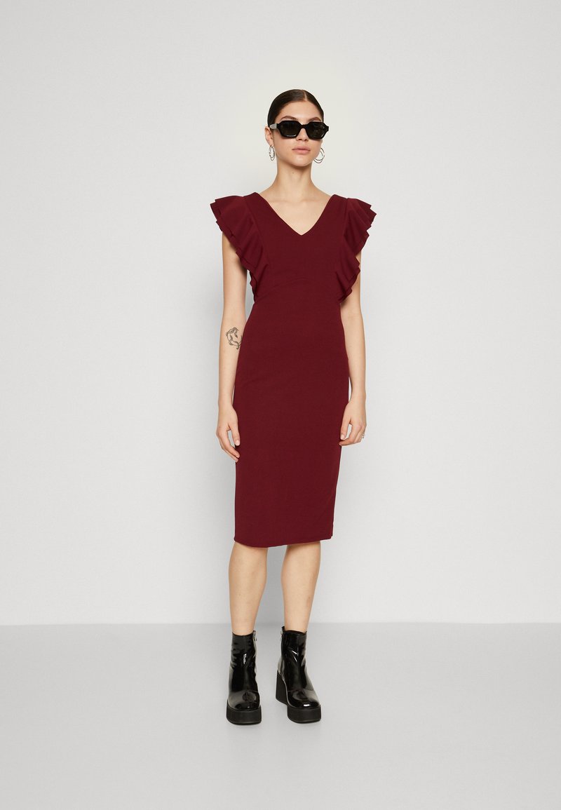 WAL G. ALESSIA FRILL SLEEVE MIDI DRESS - Cocktail dress / Party dress -  wine/bordeaux - Zalando.co.uk
