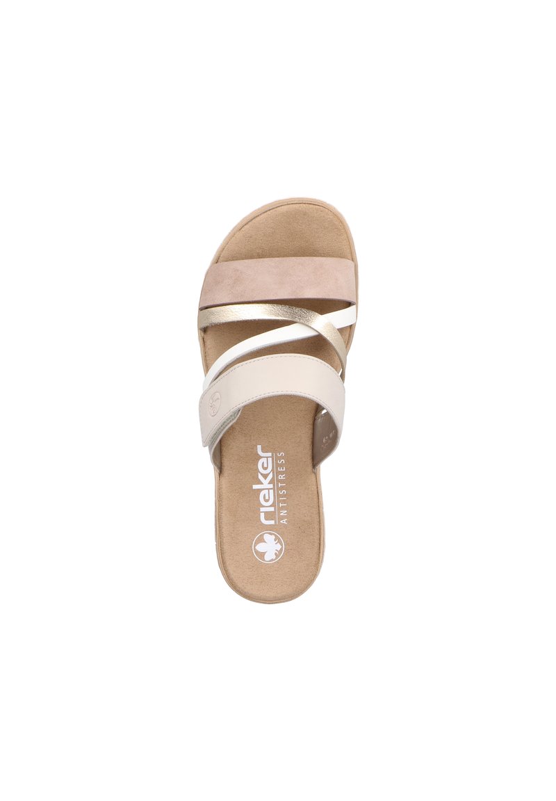 Rieker Femme V4652 - Mules Confortables Cuir Synthétique Avec Velcro Et Semelle Compensée