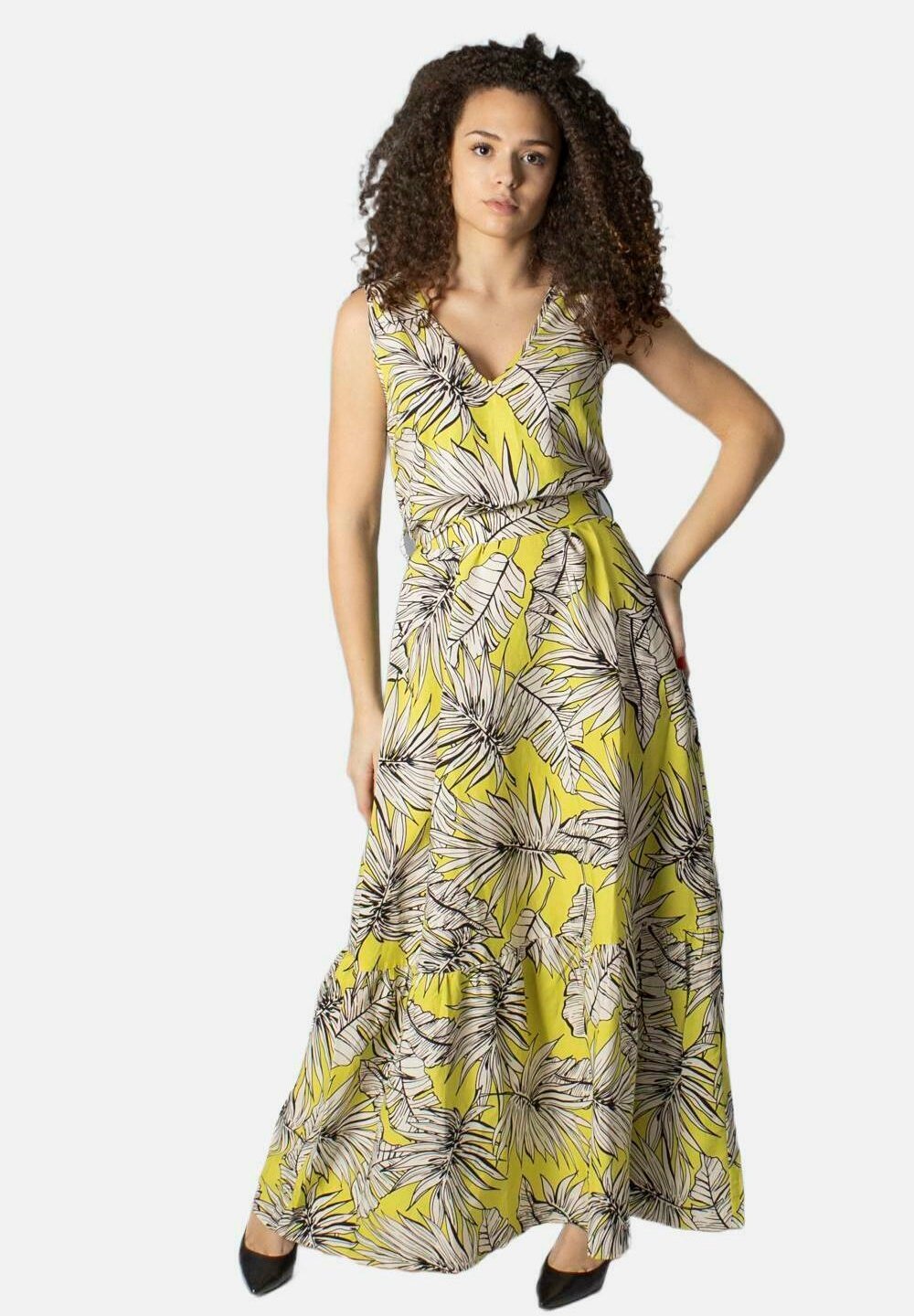 Gaudi STAMPA FOGLIE - Vestito lungo - giallo fluo - Zalando.it