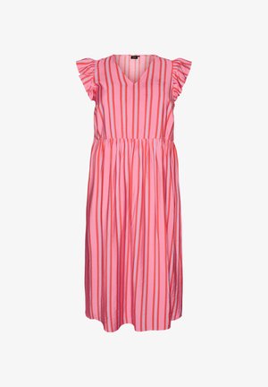 Zizzi, GESTREIFTES MIDIKLEID MIT EMPIRE-SCHNITT UND RÜSCHEN - Maxi šaty - pink