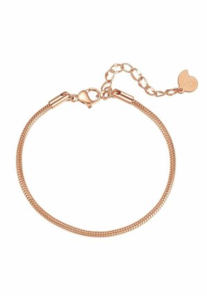 Armbånd i rosaguld med hummerlås, justerbare led og en lille spiralformet skal-vedhæng i enden.