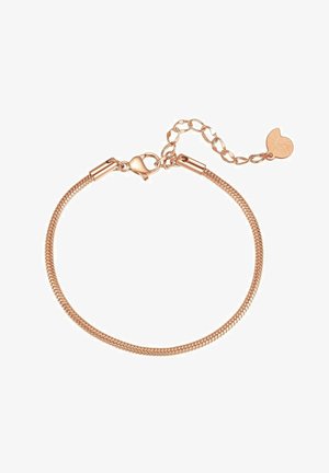 Bracelet chaîne en or rose avec fermoir lobster, maillons réglables et un petit pendentif coquillage en spirale à l'extrémité.