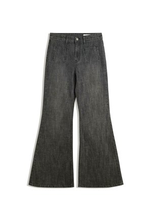 Jeans neri a palazzo con vita alta, dotati di due tasche frontali e due tasche posteriori, realizzati in denim tessuto.
