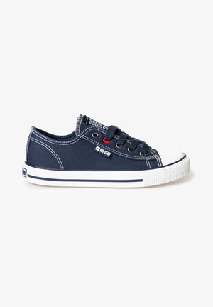 Sneakers in tela blu navy con punta e suola in gomma bianca, dotati di cuciture bianche, dettagli blu e lacci rotondi. Etichetta del marchio sul lato.