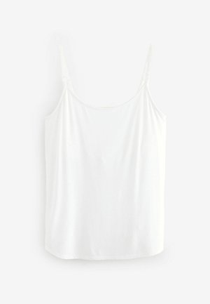 Hvid, letvægts camisole med justerbare stropper, rund halsudskæring og blød, glat tekstur. Simpelt design med lige kant.