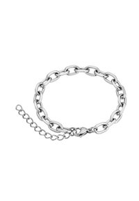 Bracciale in argento con anelli ovali, chiusura a gancio e catena di estensione regolabile per la misura. Finitura liscia e lucida.