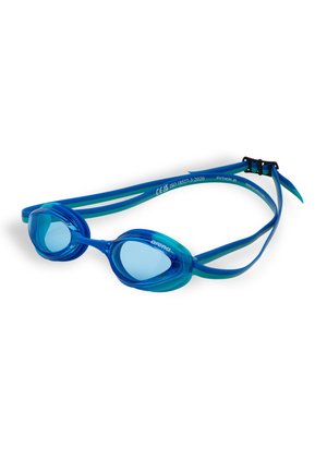 Gafas de natación Blue Arena Python Jr. con doble correa ajustable y lentes tintadas sobre fondo blanco.