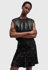 AllSaints LENNON TASSEL TANK - T-shirts med print - washed black