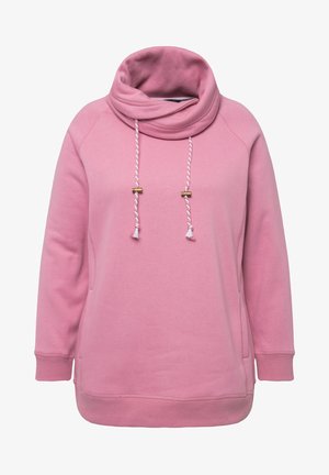 Różowa bluza z kapturem z kołnierzem, wyposażona w plecione sznureczki ze złotymi akcentami i bocznymi kieszeniami. Miękka, teksturowana tkanina.